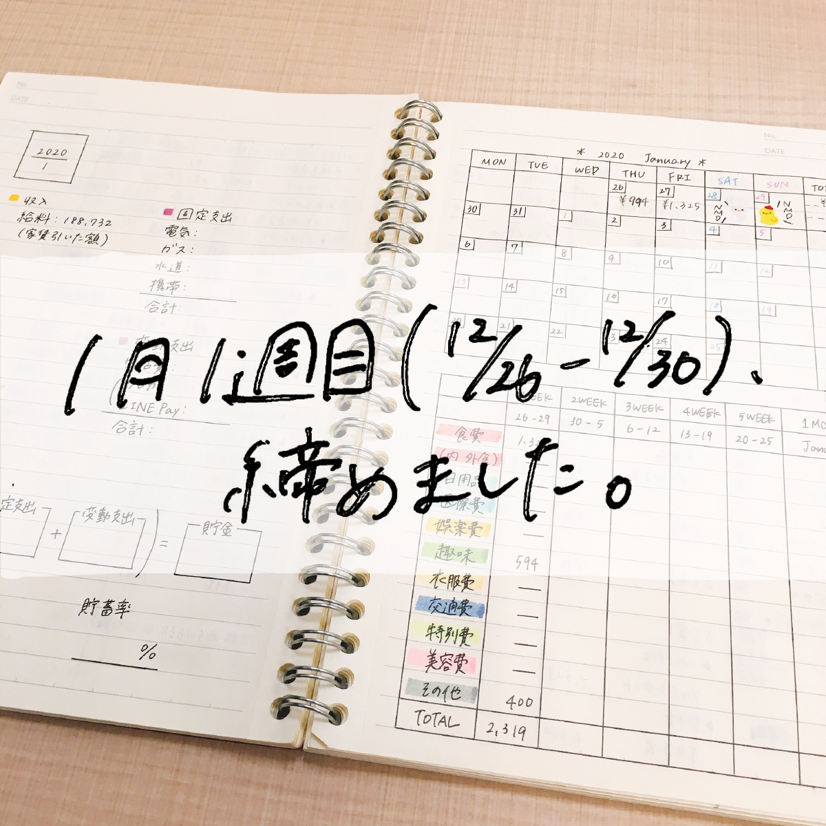 家計簿公開 24歳一人暮らし 年1月1週目 Mii 楽しい節約貯金生活